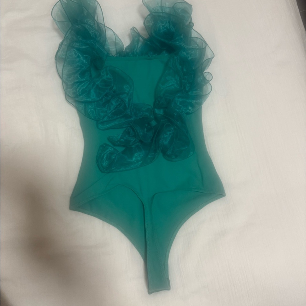 Green Ruffled Bodysuit - Picture 2 of 4